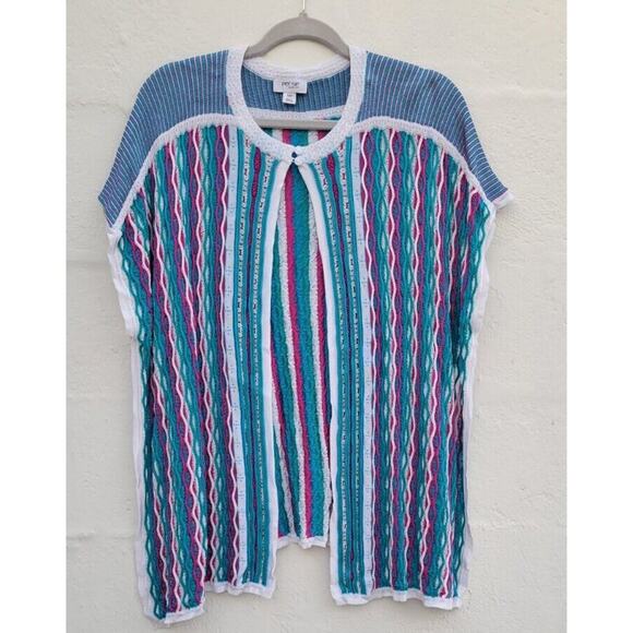 Per Se By Carlisle Women's Knit Wrap Top Woven Embroidered Multicolor Cover Up S - Picture 12 of 12